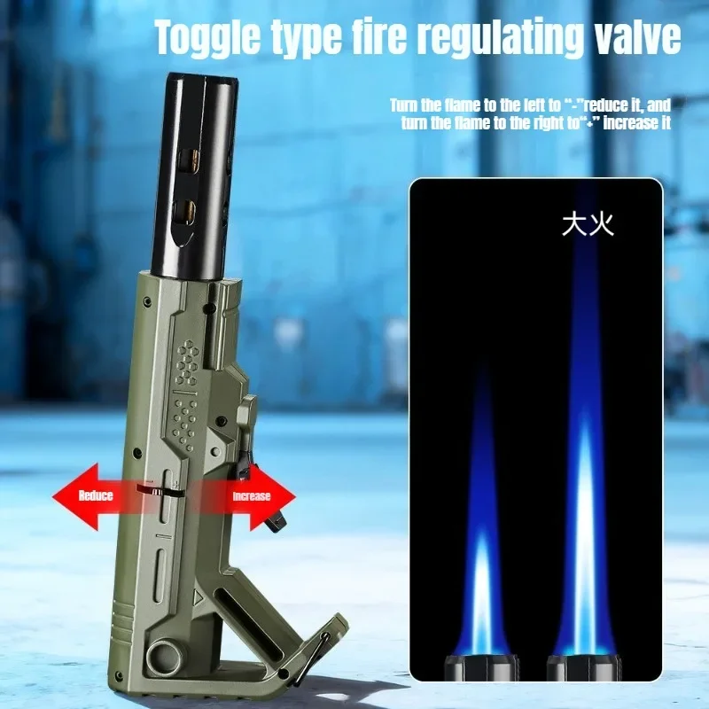New Butane Gas Lighter with High Beauty, Windproof Inflatable Lighter, Blue Fire Direct Gas Lighter, Outdoor Laser Camping Tool