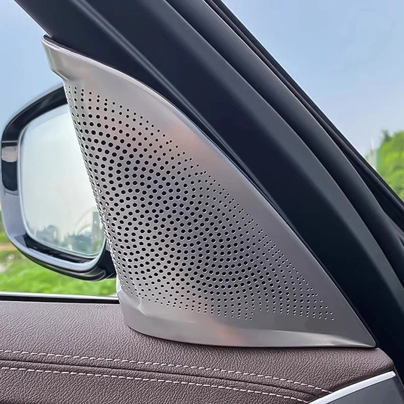 For BMW 5 Series G30 G38 2018-2023 Stainless Steel Car A-pillar Audio Speaker Cover Trim Silvery Black 2pc/set