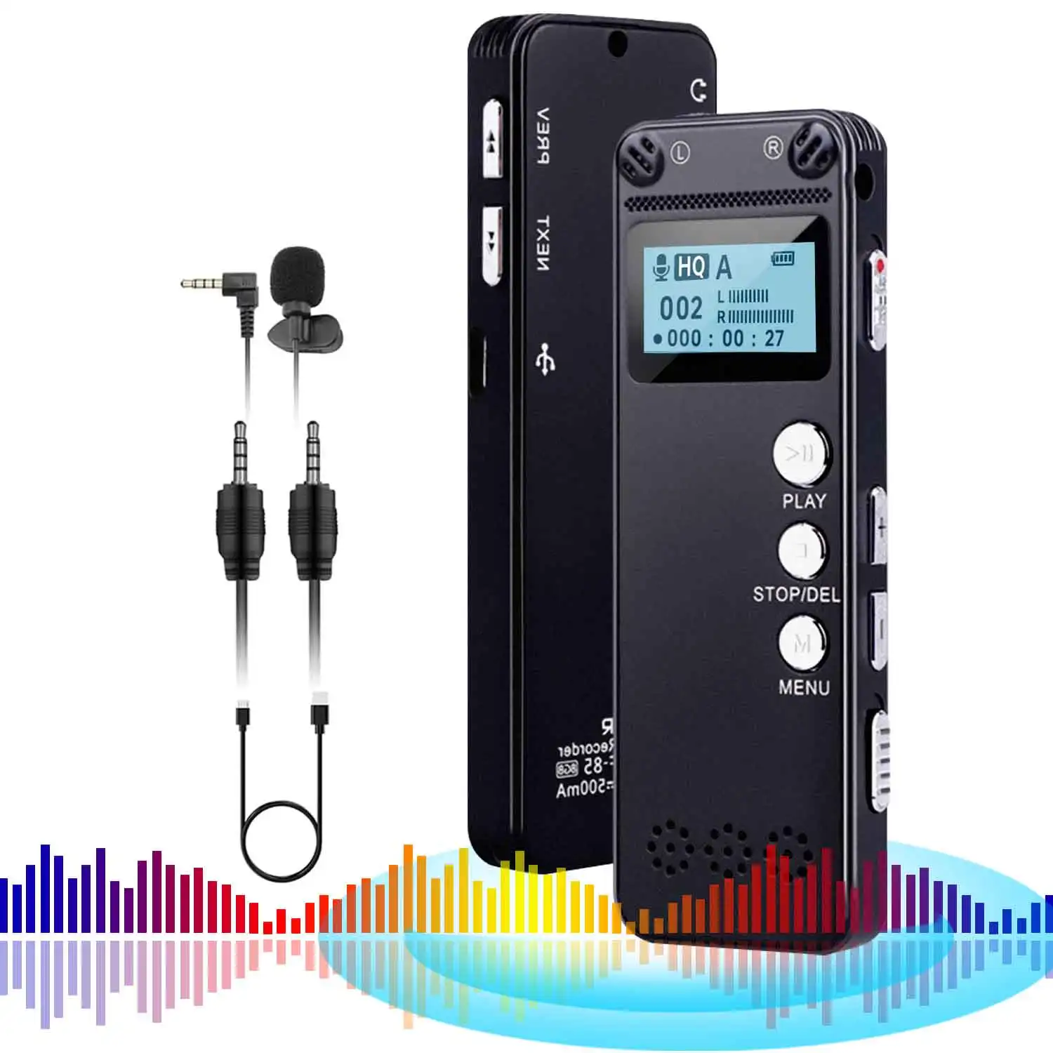 

128GB Voice Recorder with Playback & Noise Reduction, Dual MIC Audio Activation for Lecture, Interview, Meeting,