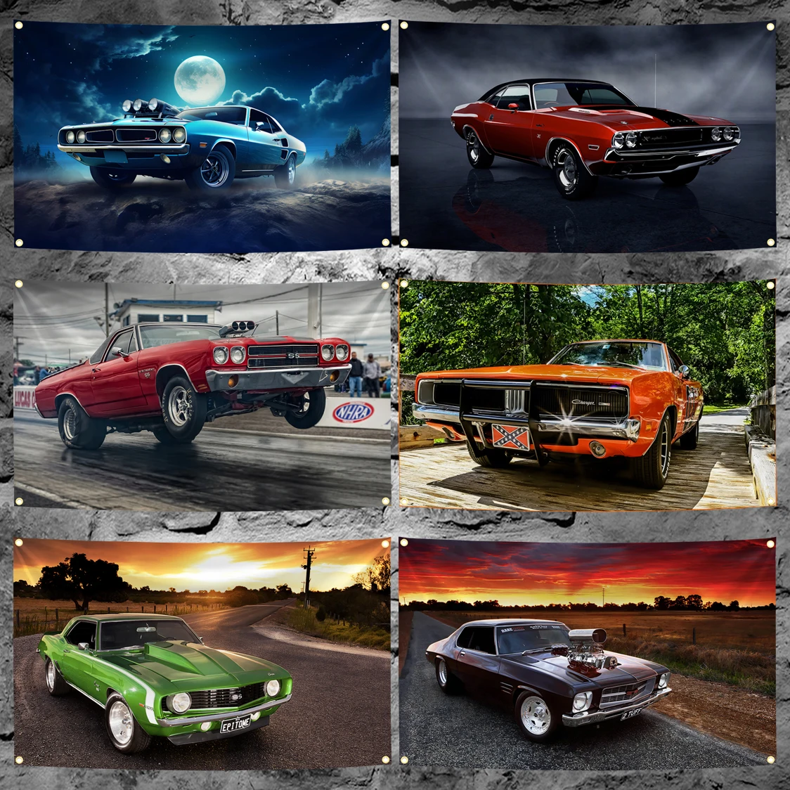 60x90cm 90x150cm 120x180cm Classic American Muscle Car Flag Banner, Vintage Retro Race Car Tapestry, Garage Man Cave Wall Decor