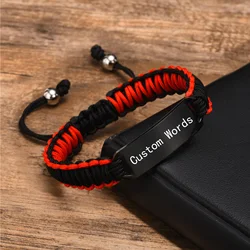 Free Engrave Nylon Braided Bracelet for Men Boys,Adjustable Red Black Handmade Rope Bracelets,Personalized Jewelry Gifts