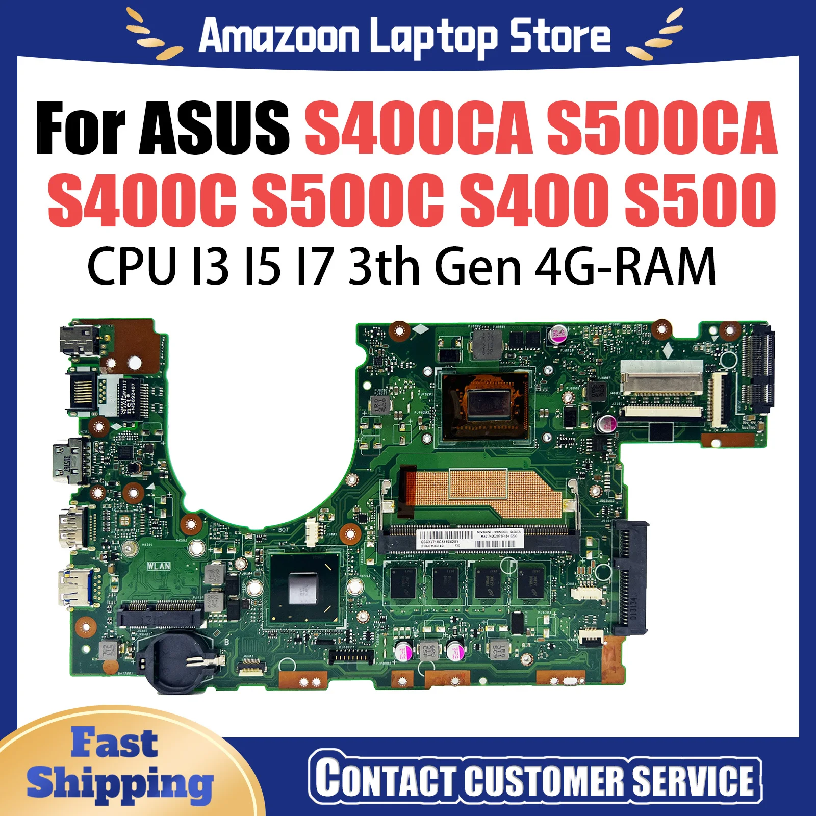 S400CA Mainboard For ASUS S500CA S400C S500C S400 S500 Laptop Motherboard With CPU I3 I5 I7 3th Gen 4GB RAM Fully Tested