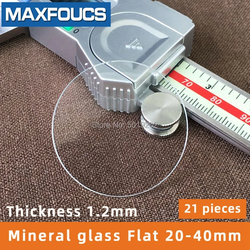 21pcs Watch Crystals 20mm-40mm Flat Transparent Round 1.2mm Thick Mineral Glass 34.5mm 35mm 35.5mm 36mm 36.5mm 37mm 37.5mm 38mm