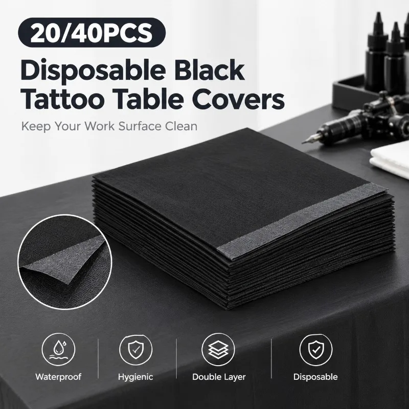 20/40PCS Disposable Black Tattoo Table Covers Double Layer Non Woven Waterproof Pads for Tattoo Studio Nail Beauty Salon Use Set