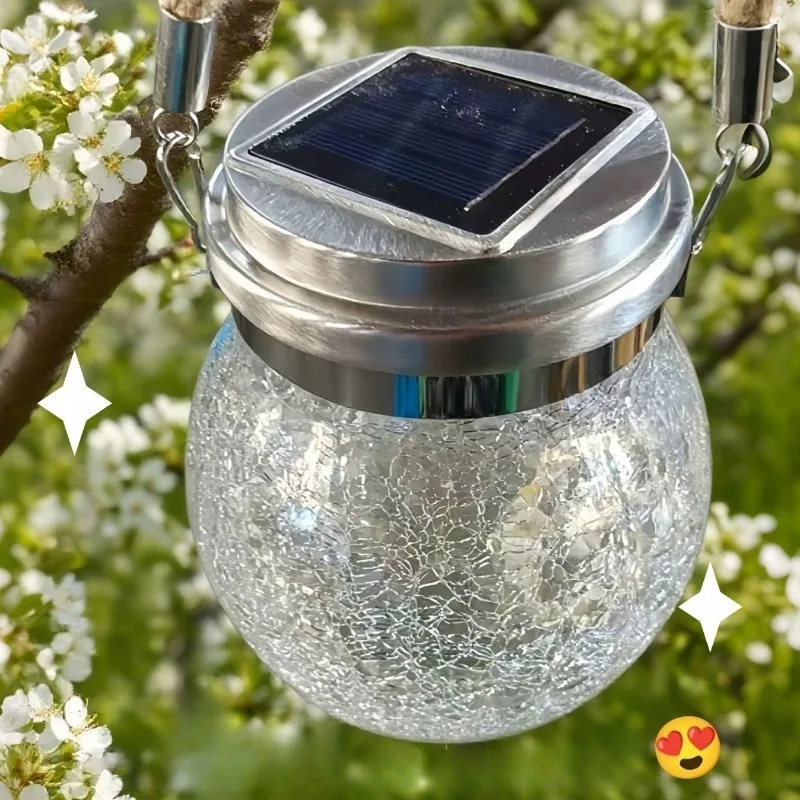 

Треснувший стеклянный солнечный подвесной шаровой светильник, водонепроницаемый уличный садовый декор, автоматический в сумерках, идеальное патио, балкон, ландшафтное освещение