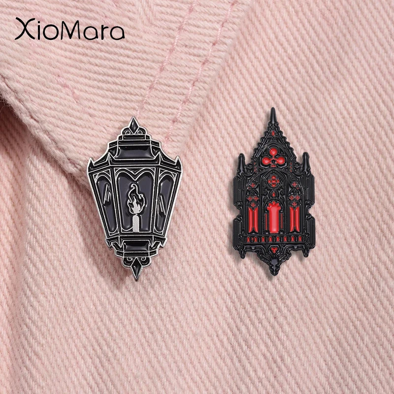 Gothic Black Fire Lantern Enamel Pin Spooky Halloween Brooch Lapel Backpack Badge Festival Jewelry Gifts For Friends