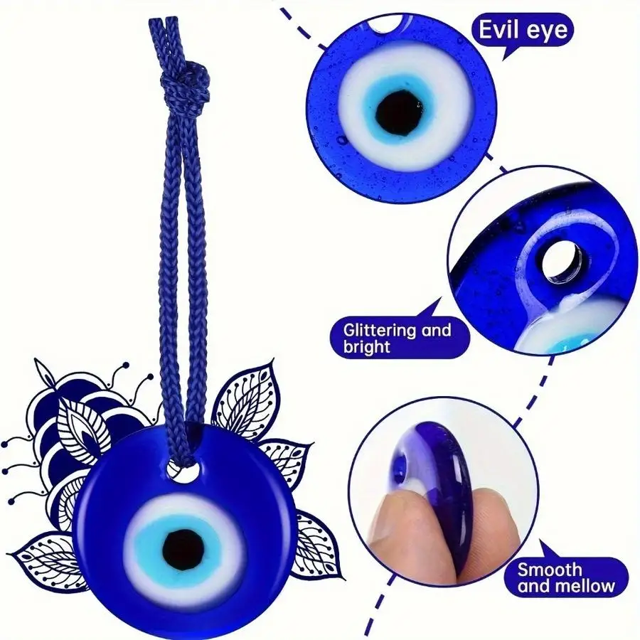 1/5/10/20/50/100pcs Turkish Blue Evil Eye Glass Keychains - Protective Charms, Round Beads with Ropes, Ideal for Weddings & Gift