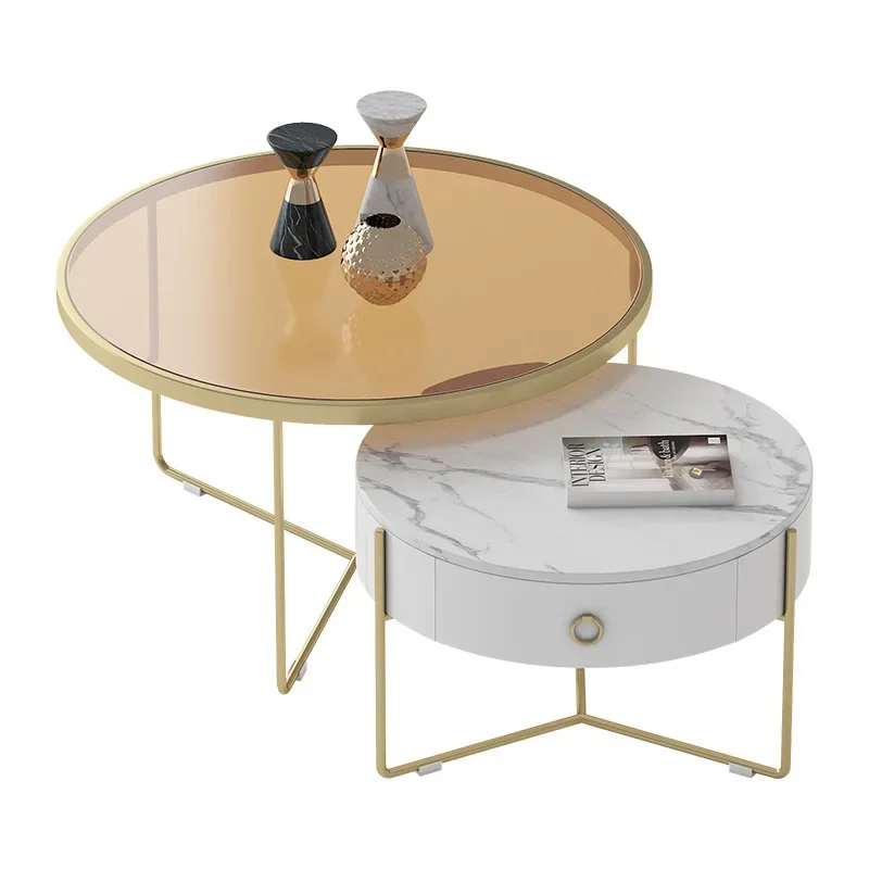 

Rock slab coffee combination Nordic household and mother coffee table marble coffee edge round table