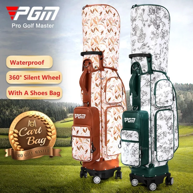 PGM Women Men Retro Golf Bags Waterproof Vintage Printed Standard Package Lightweight Big Capacity Golf Bags with Wheels
