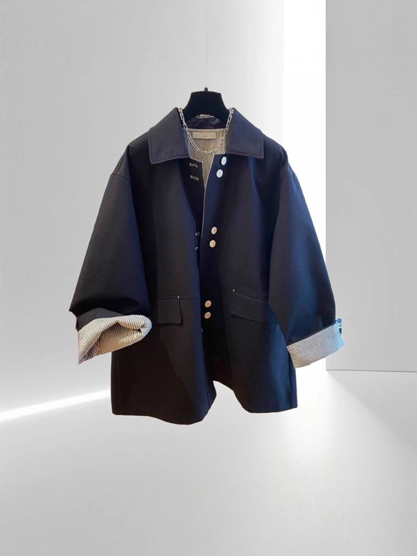 Ele plus Size Mid-Length Women's Coat Casual Artistic Loose Fit Korean Sle Versatile Trendy Outerwear for Ladies