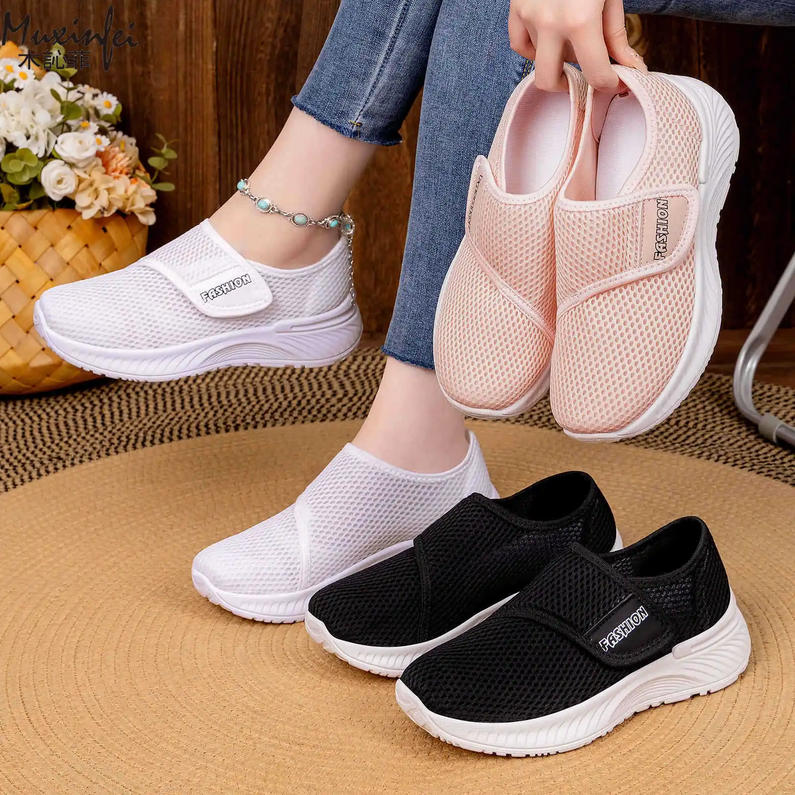 Damen Frühling Neue Vielseitige Atmungsaktive Klettverschluss-Wanderschuhe mit Weicher Sohle, Ermüdungsfrei, Größen 36-43 – Detail 5