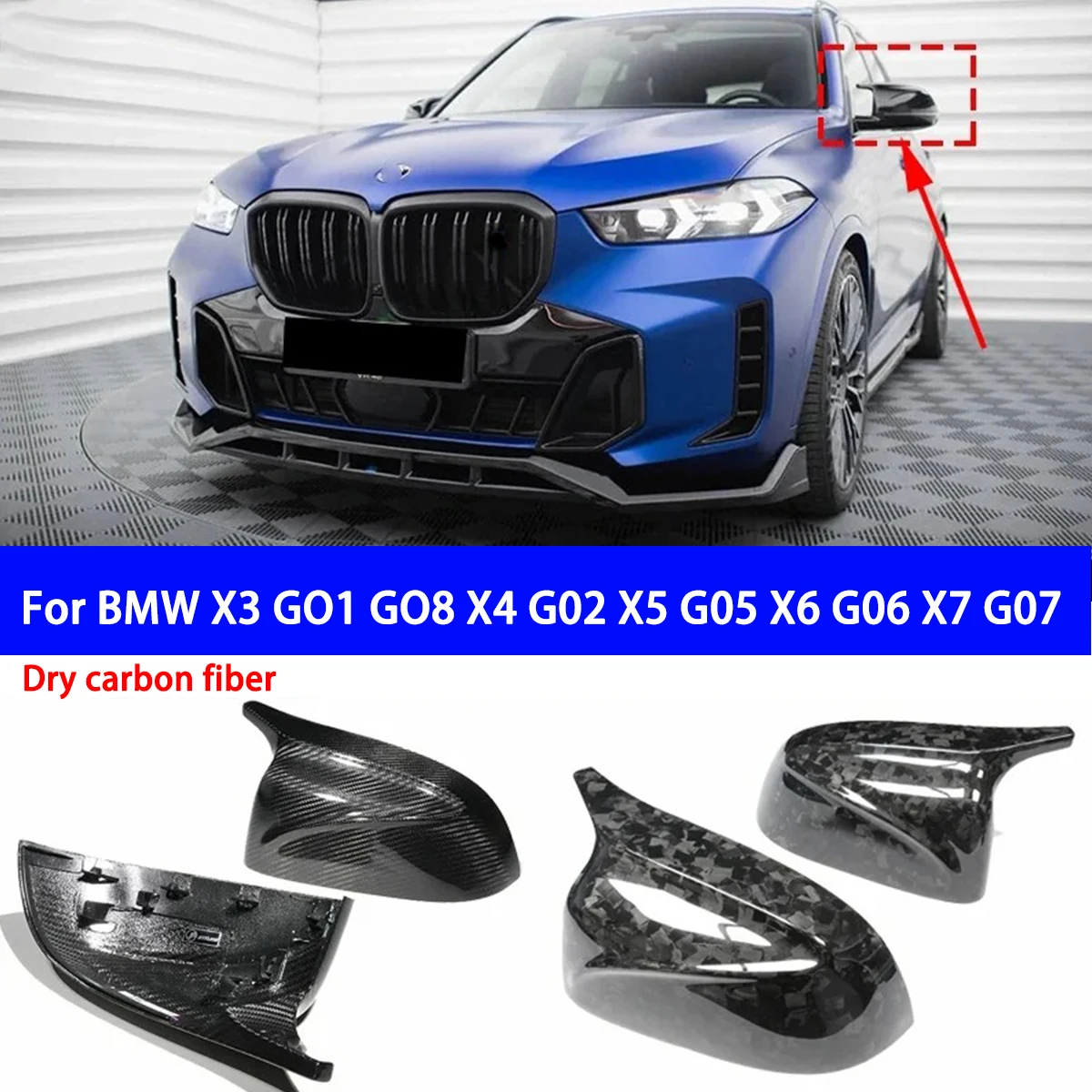 Suitable for BMW X3 G01 X4 G02 X5 G05 X6 G06 X7 G07 2018-2023 M Style Rearview Mirror Cover Dry Carbon Fiber Rearview Mirror