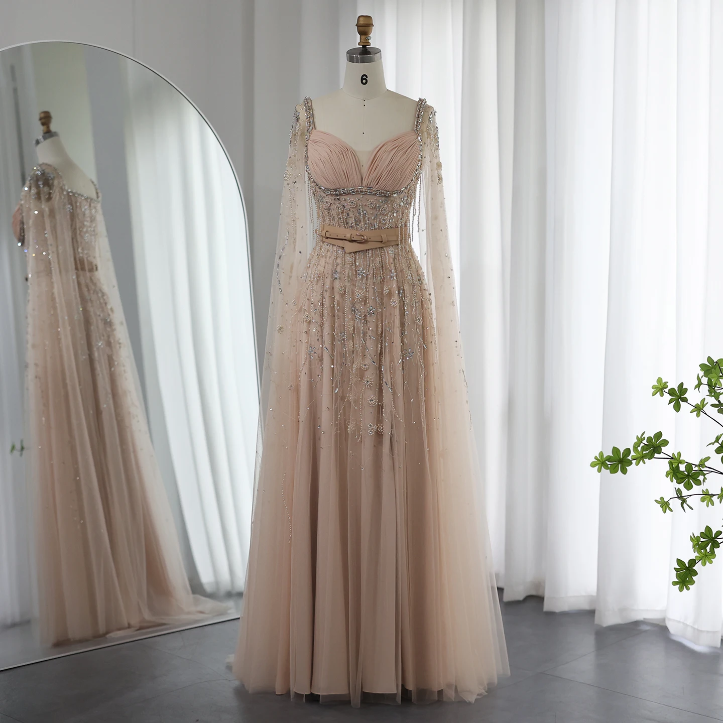 Sharon Said Champagner Dubai Abendkleider Luxus Promi Perlen Quaste Hohe Schlitz Frauen Hochzeit Party Kleid SS376 Angepasst