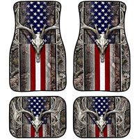 ZERODATE Front Rear Floor Mat for Cars Truck Sedan,American Flag Skull Deer Pattern Vehicle Floor Mat with Rubber Backing Full S