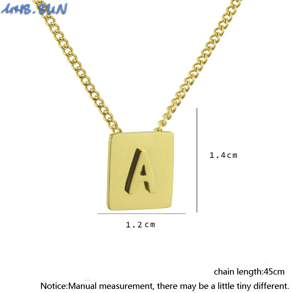 MHS.SUN 1PC Fashion 26 Initial Letter Pendant Necklaces Women Gold Color Stainless Steel Chain Necklace Girls Choker Gift