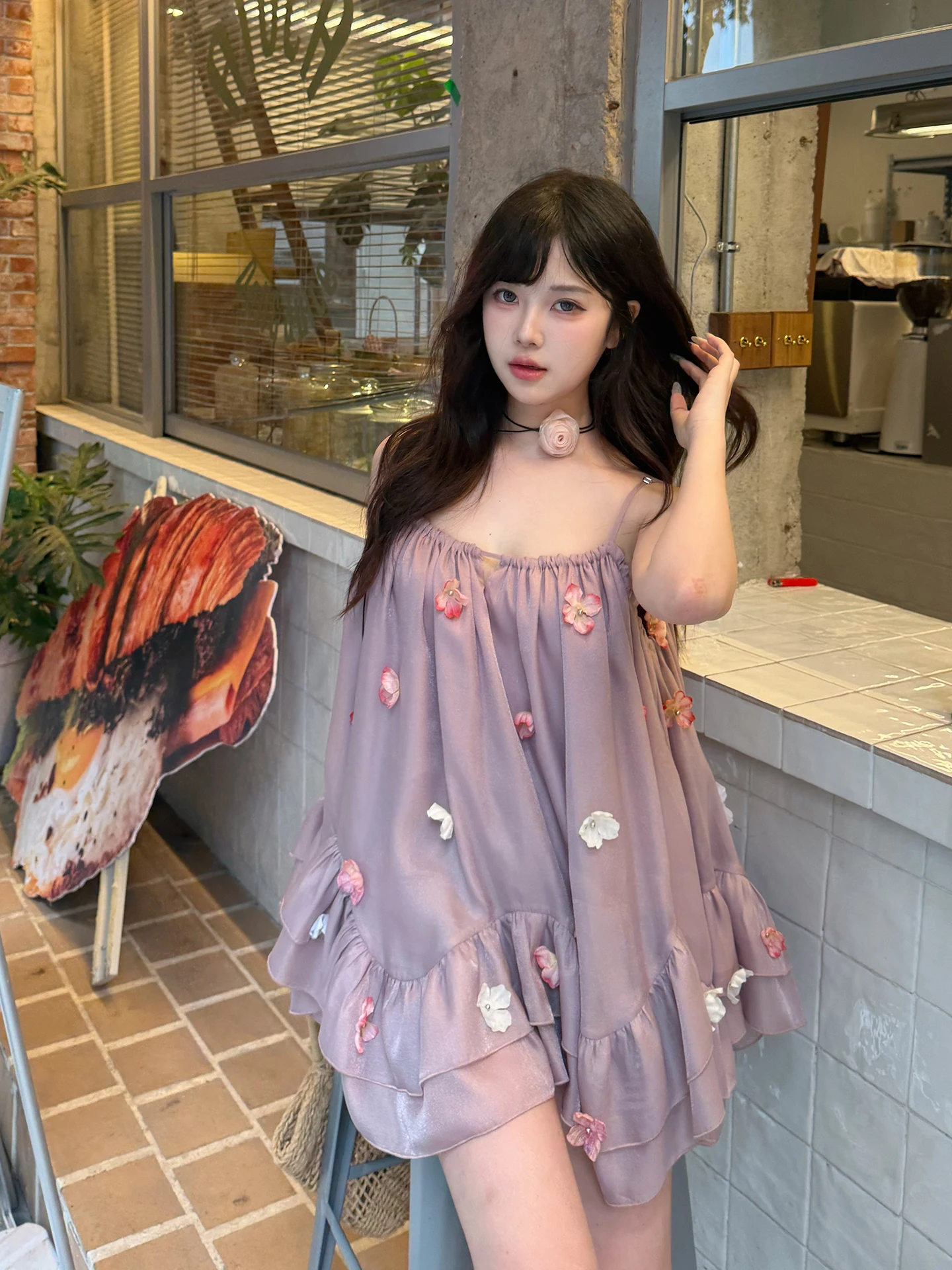 الحلو الباستيل الأرجواني الدانتيل تقليم الدكتور الصيف لينة ثلاثية الأبعاد زهرة إمر رقيقة الحجاب حزام ort تنورة Princ Sle ألف خط الدكتور