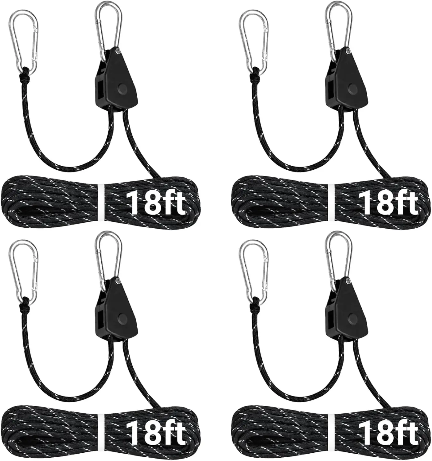 18ft Reflective Ratchet Straps, 4-Pack for Outdoor Gear, Kayak, Camping & Emergency Use