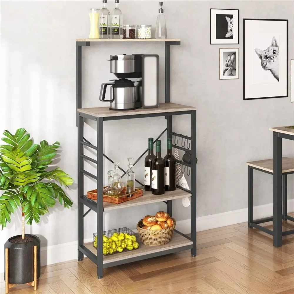 4-Tier Kitchen Cart Bakers Rack With Side Hooks Storage Cabinet Microwave Shelf Furniture for Kitchen Furniture Complete Home