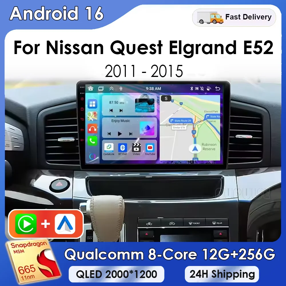 Radio para Auto Android 16 para Nissan Quest Elgrand 2012-2015, Navegación GPS, Estéreo Multimedia, Cámara 360, Reproductor de Video, 5G WIFI, QLED