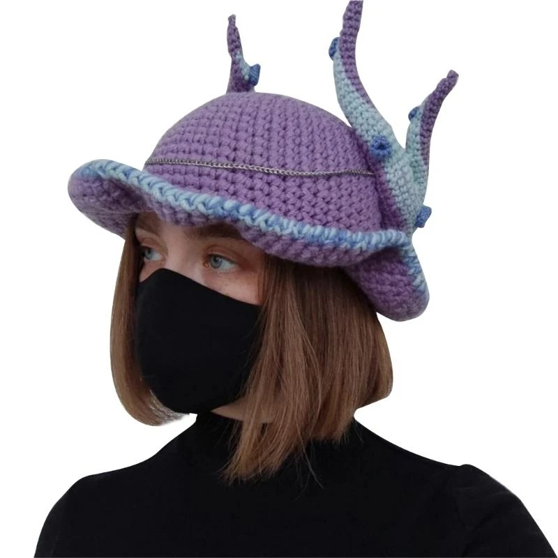 49MF Knit Devil Hat Y2K Hat Devil Horn Hat Little Devil Hat Skullies