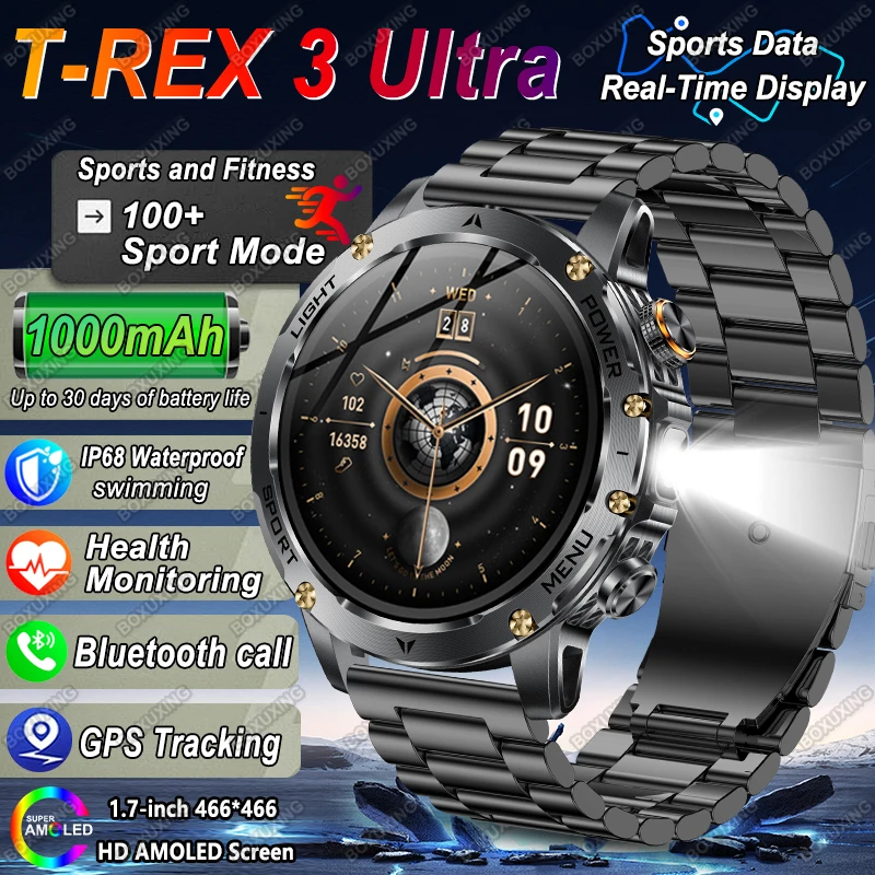 

T-REX 3 Ultra Military 1000 мАч Батарея Смарт-часы Мужчины IP68 Водонепроницаемые GPS Bluetooth Вызов HD AMOLED Спортивные умные часы 2026 Новинка