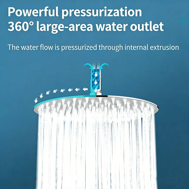 304 Stainless Steel Rain Shower Head, High Pressure Round Showerhead with 360° Rotation,  Pressurized Large Shower Head for Bath image 4