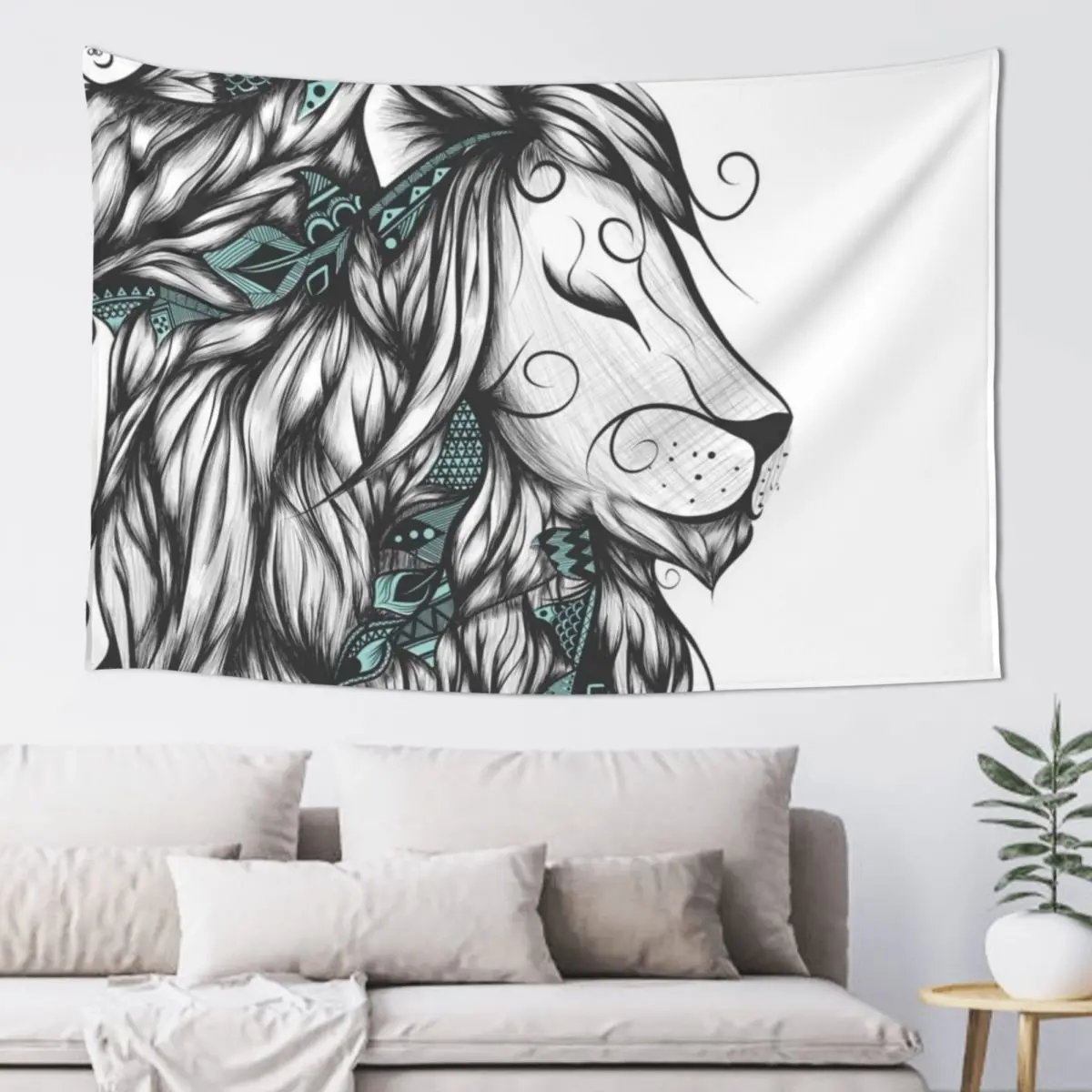 Poetic Lion Turquoise Tapestry Aesthetics For Room Decoration Room Tapestry