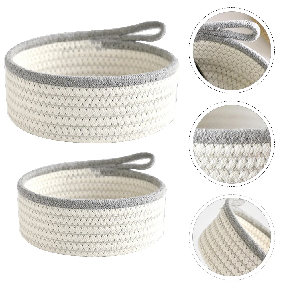 

2Pcs Cotton Thread Weaving Baskets Simple Sundries Organizer Sturdy Desktop Storage Basket for Home Office Nursery Decoration