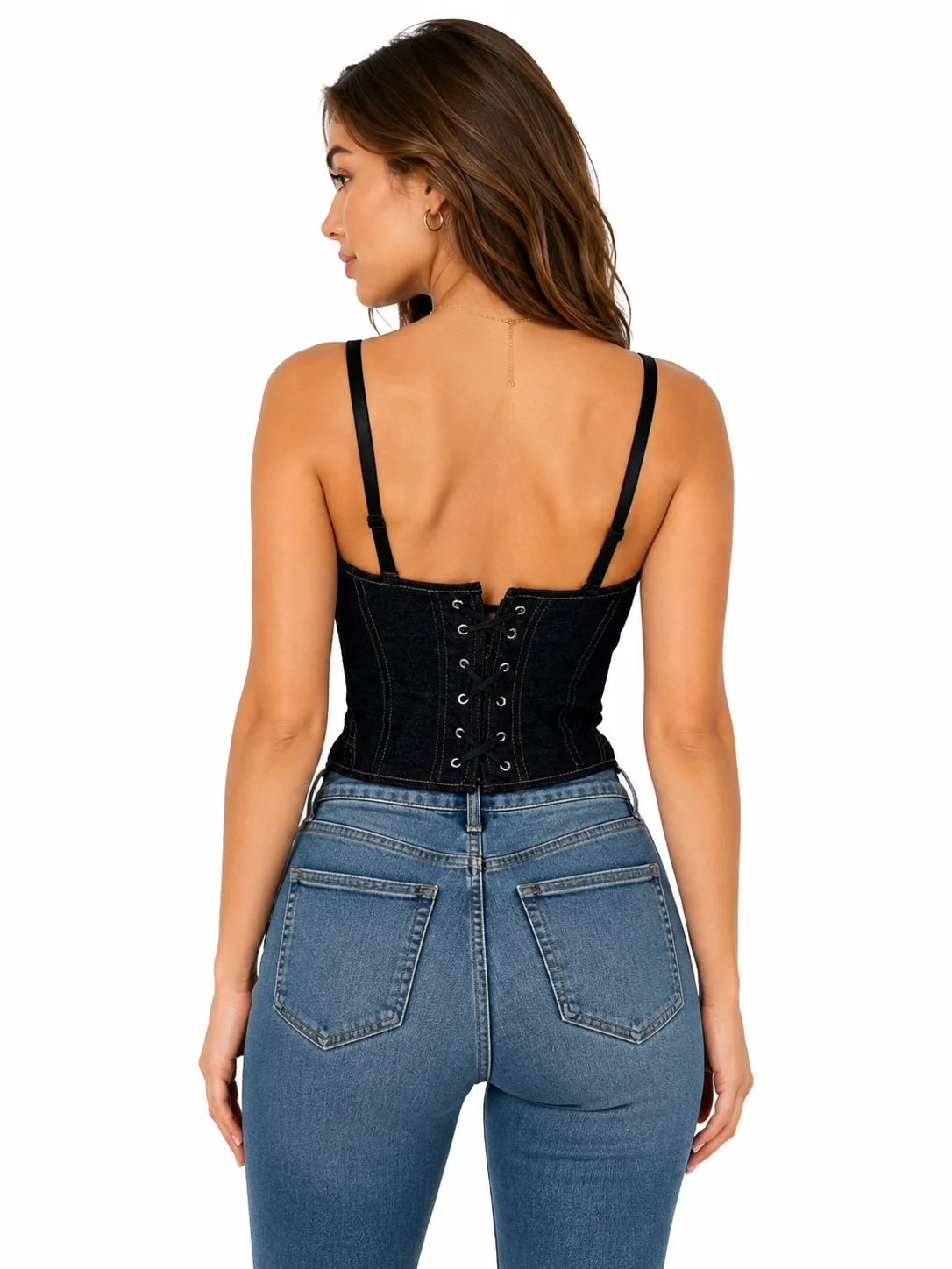 Women Denim Corset Top, Gold L - Lace Ribbon Trim review and price