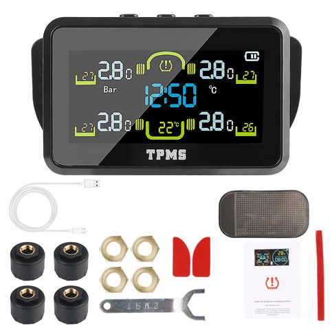 Система Контроля Давления В Шинах T14-1 TPMS С 4 Внешними Датчиками, На Солнечной Энергии, Экономия Топлива