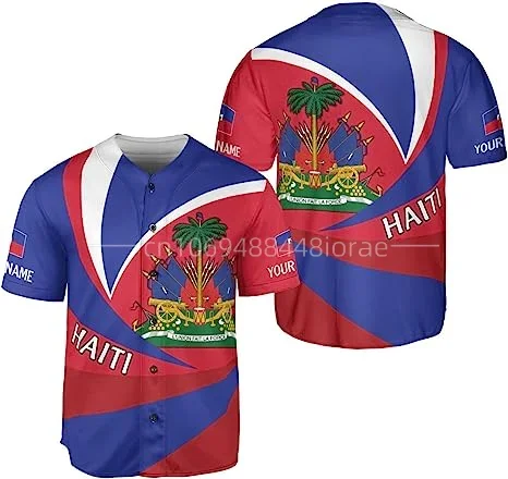 2024 Men's Baseball Jersey Flag of Haiti Casual Fashion Street Baseball Shirt Custom Name Number Oversize Short Sleeve Shirt