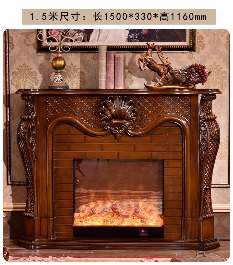 خزانة موقد كهربائية أوروبية 1.2 متر/1.5 متر، إطار من الخشب الصلب منحوتة للتدفئة باللون الأبيض العاجي الفاخر #5