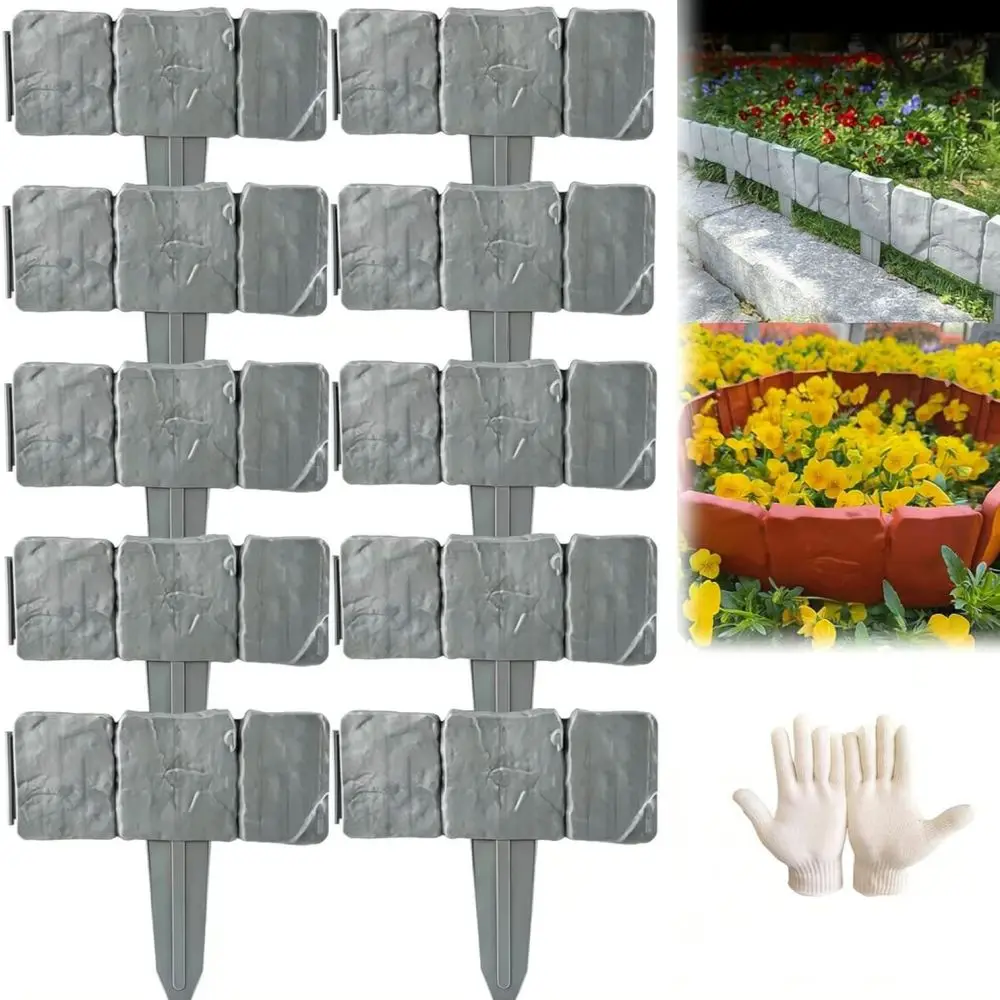 Plastic Stone Look Garden Fence Landscaping Edging Decorative Border For Yard Lawn Path Flower Bed Protection