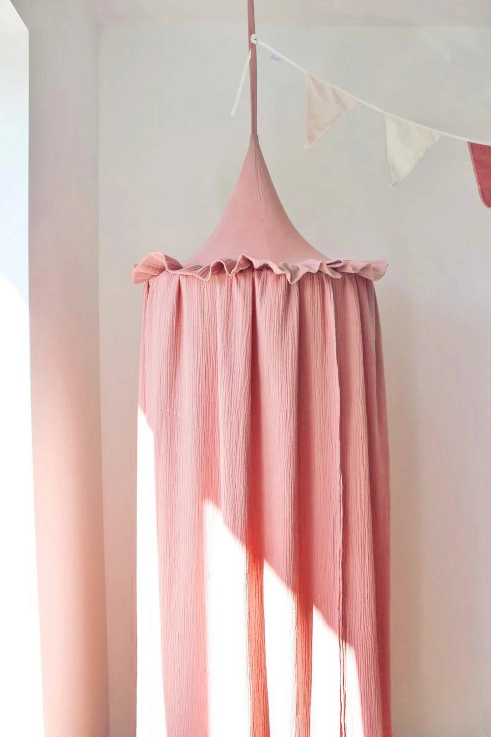 100% Premium Muslin Cotton Hanging Canopy with Frills Bed Baldachin for Kids Room