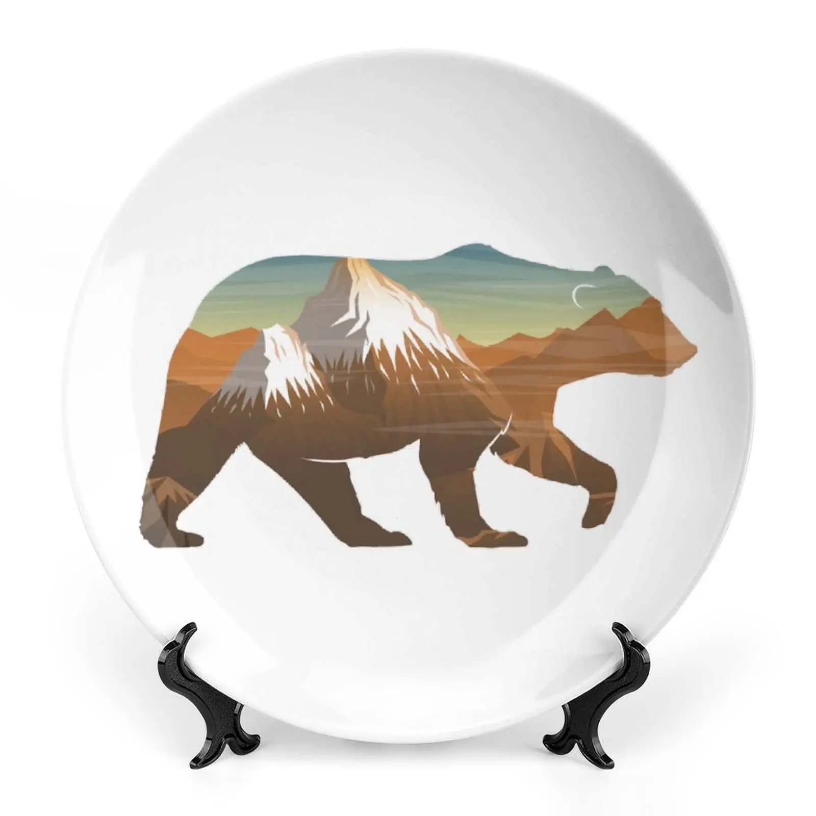 Happy Bear Design Bone China Decor Plate with Stand Round Decorative Plate Home Wobble-Plate  for Fine Dining, Upscale Events