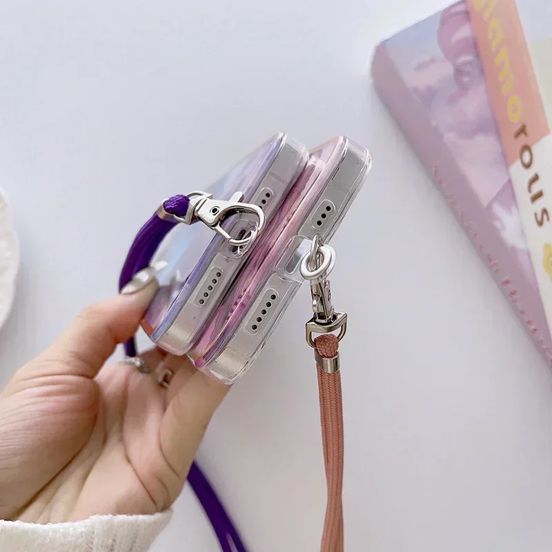 Crossbody Lanyard Necklace Case For OPPO A80 A60 A79 A58 A78 A98 A15 A16 A17 A54 A74 Reno 12 11 10 Realme C21Y C25Y Phone Cover