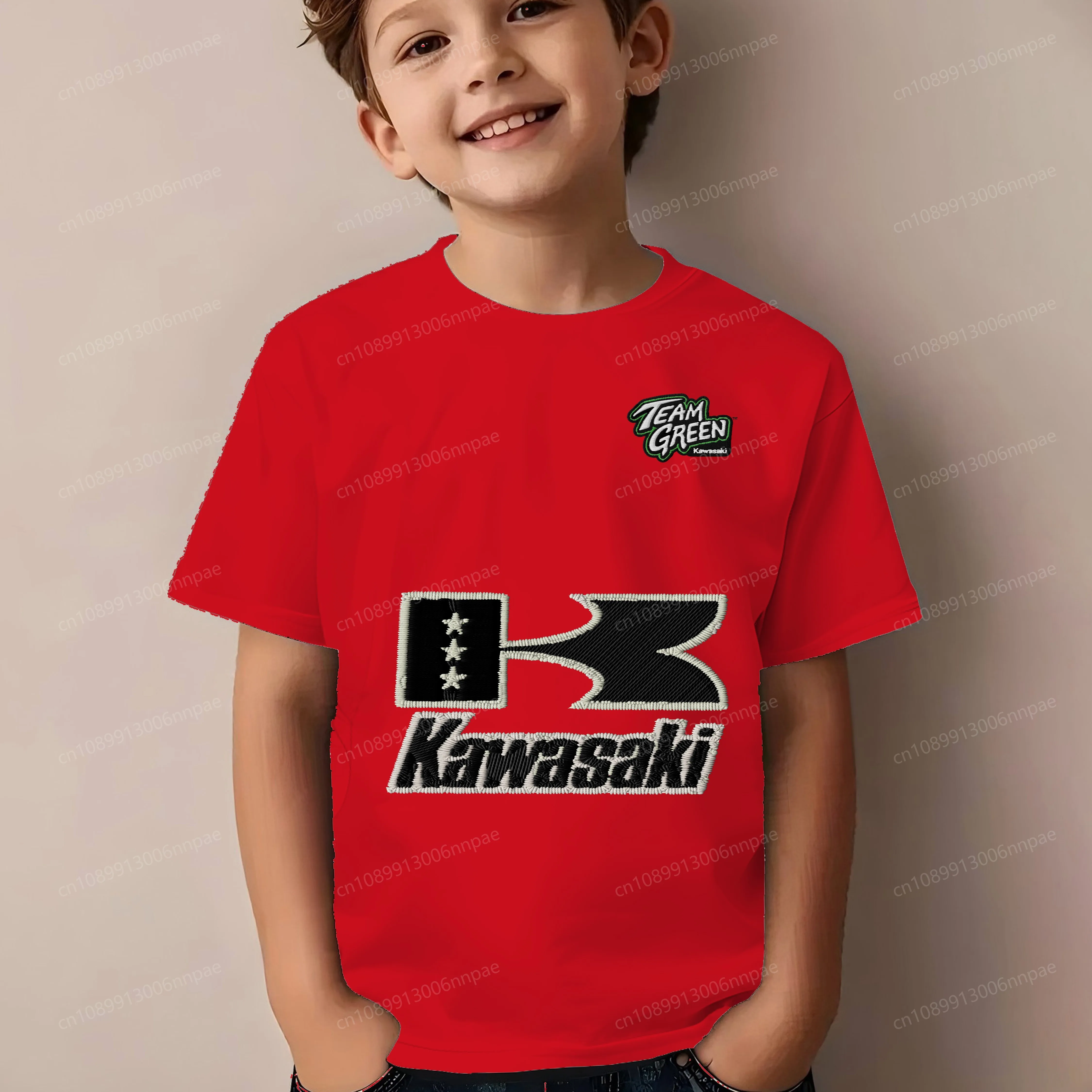 

Boy Clothes T-shirt Embroidery Kawasaki 3D Printing Pure Cotton T-shirts for Boys Children Clothing 2025 Kids O-neck Summer Top