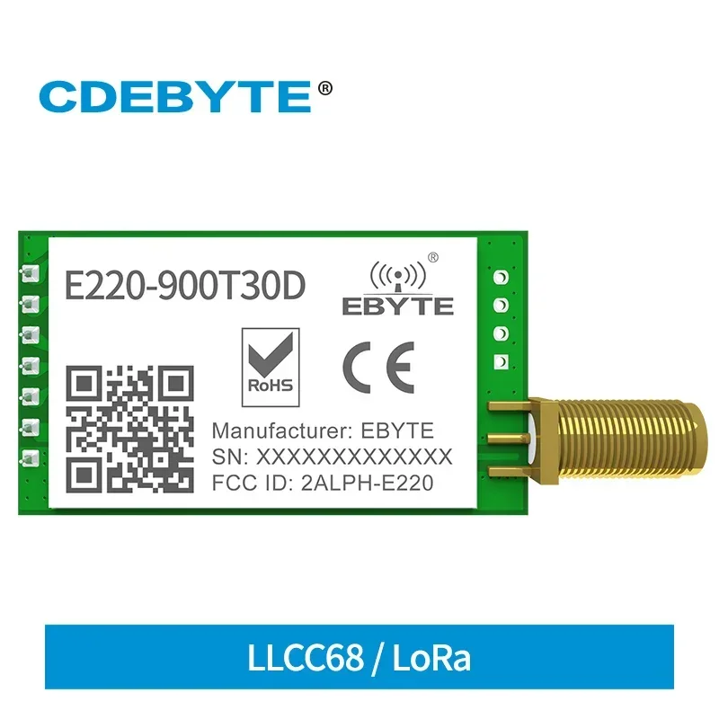 Wireless LoRa ISM 868MHz 915MHz Module E220-900T30D Ultiple Transmission LoRa Spread Spectrum DIP UART Interface SMA-K Antenna