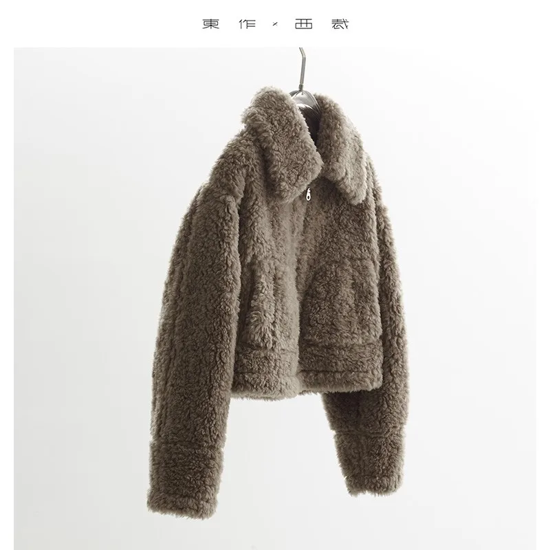 

A Must-Have for Petite Women~ Furry Short Wool Coat, Lamb Wool Jacket, Thickened 100% Wool Composite Fur Integrated Top, Women's Winter Style