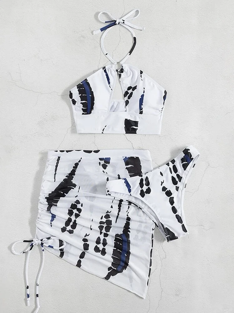 ผู้หญิงเซ็กซี่พิมพ์ชุดว่ายน้ำ2022ใหม่สามชิ้นชุดบิกินี่ Halter ชุดว่ายน้ำชุดว่ายน้ำหญิงชุดว่ายน้ำสูงชุด