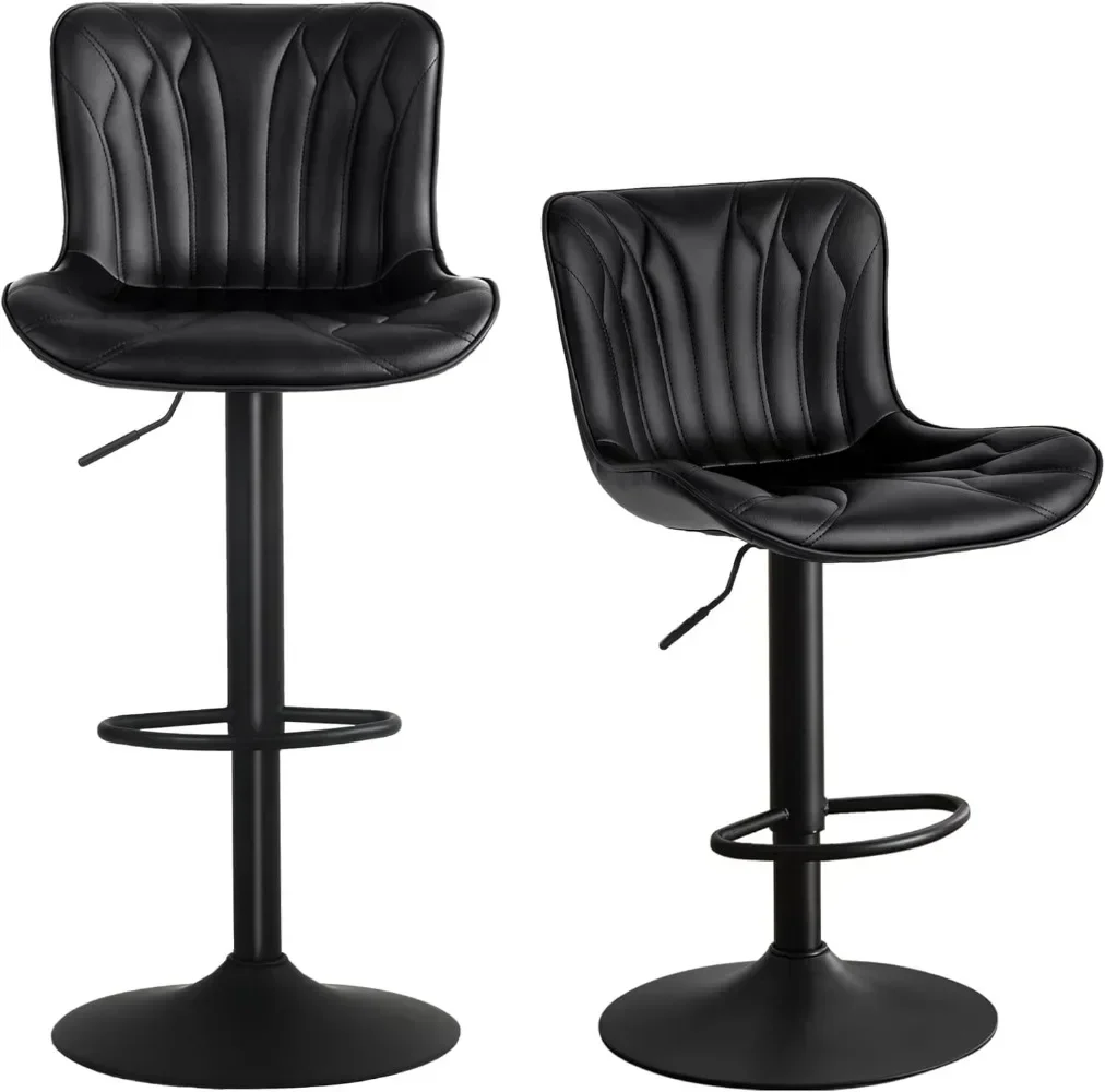 

Bar Stools Set of 2 Black Barstools Adjustable Counter Height Stools 24 inch Swivel Modern Bar Stool with Back