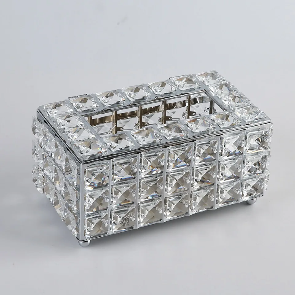 Crystal Glass Tissue Box Cover Hotel Car Pen Holder Tools Racks Home Decoration Paper Towel Cosmetic Accessories Desktop Storage