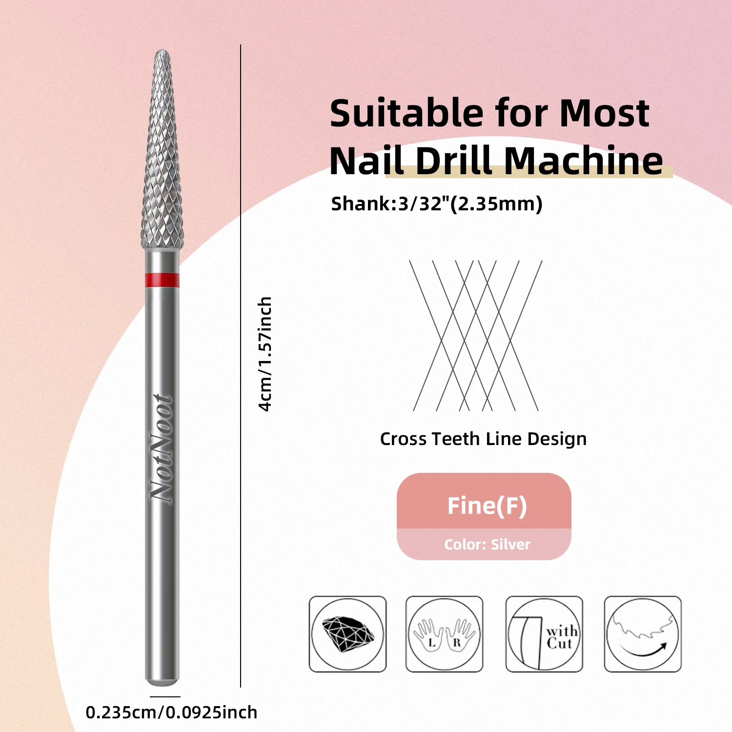 Sicherer Nagelhautentferner Nagelbohrer aus Wolframkarbid Silber 3/32 Zoll Nagelgel-Nagelhautentferner-Bohrer für Nägel – Detail 3