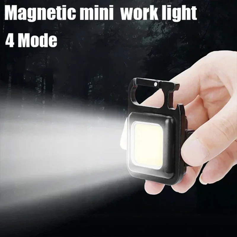 1-8PCS Multifunctional Mini Cob Key Ring Light LED Pocket Work Light Portable Flashlight Outdoor Camping Bottle Opener Light