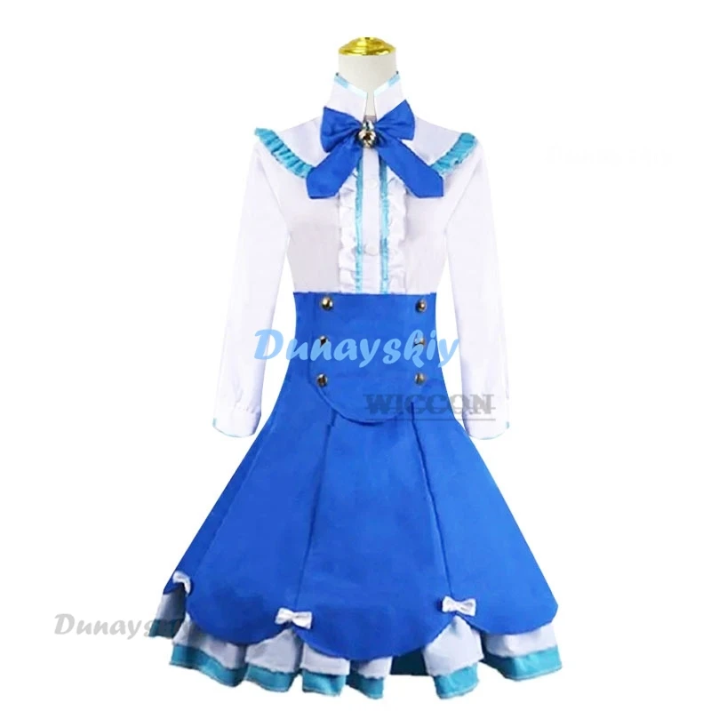 Vanilla Cosplay Costume Pink Wig Anime Nekopara Cat Girls Women Lolita Dress Sexy Uniform Halloween Party Blue Dress Set cos