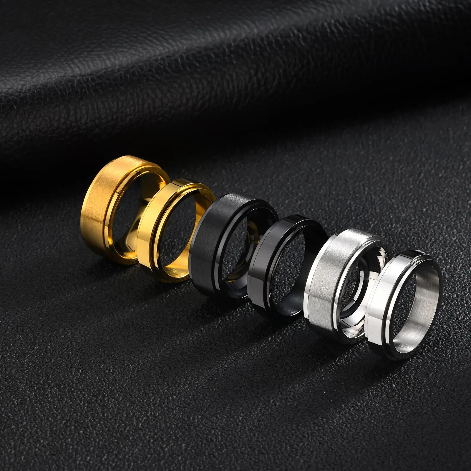 Vnox Herren Edelstahl Spinner Fidget Ring, Anti-Angst Drehbarer Kreuzketten-Ehering, Stressabbauendes Fingerschmuck-Geschenk – Detail 12