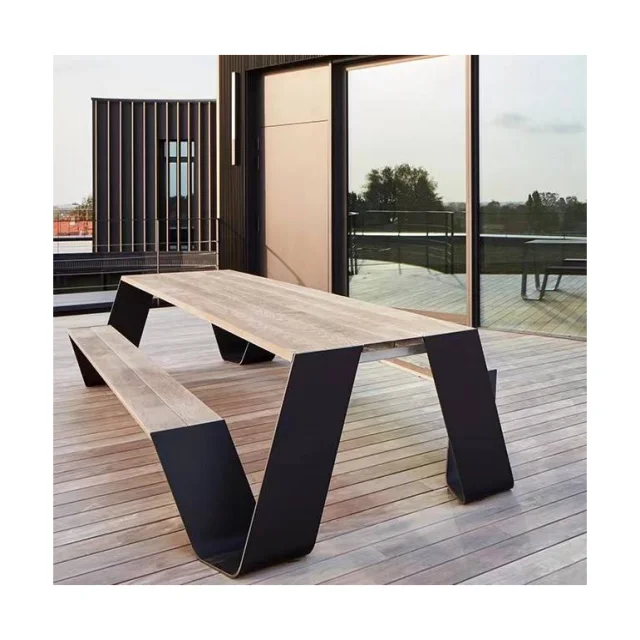 Commercial Outdoor Patio Wood Outdoor Table Set Street Wooden Outdoor Table Bench Set