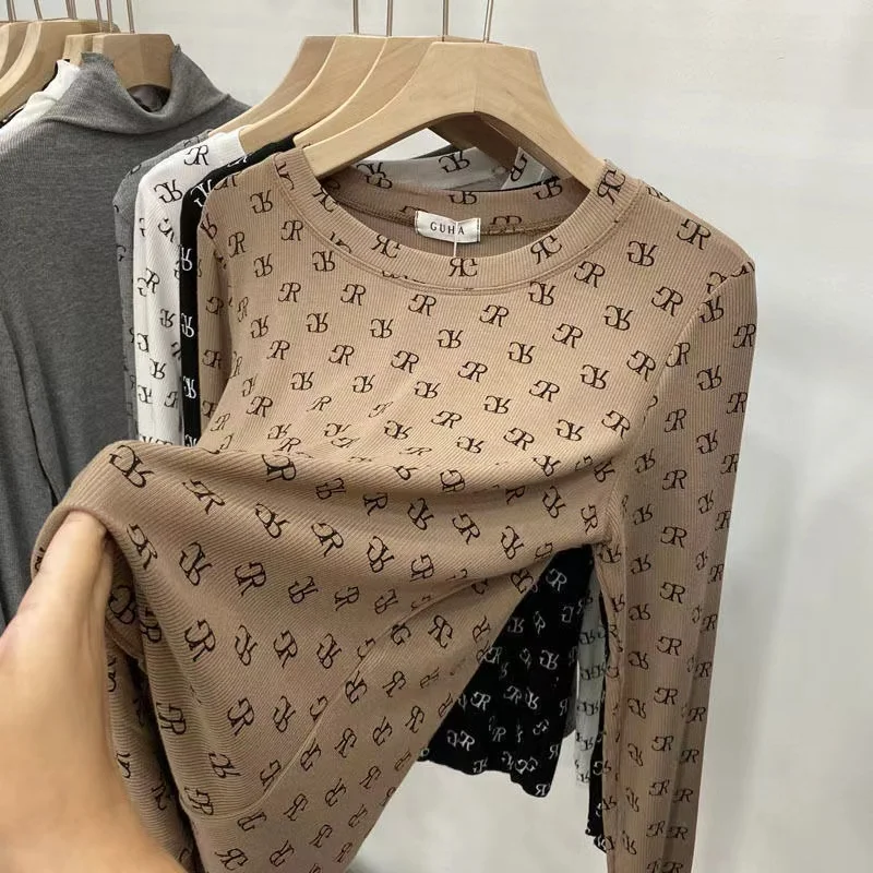 Women printing Long Sleeve T-Shirts Spring Autumn Slim Fit Pullovers Tees Shirts Female Streetwear Base Tees Tops Casual