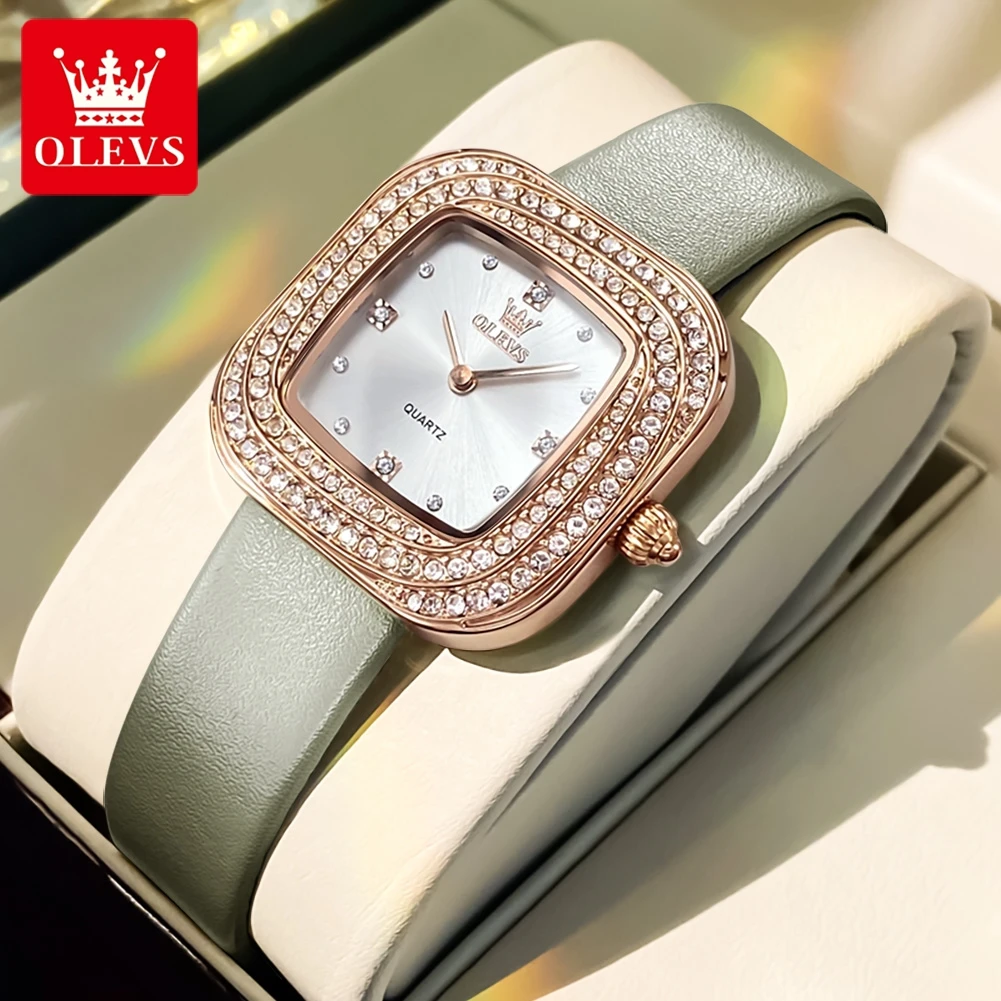 OLEVS Luxury Square Watch for Woman Waterproof Ladies Watch Fashion Diamond Leather Strap Quartz Women's Watches Female Reloj