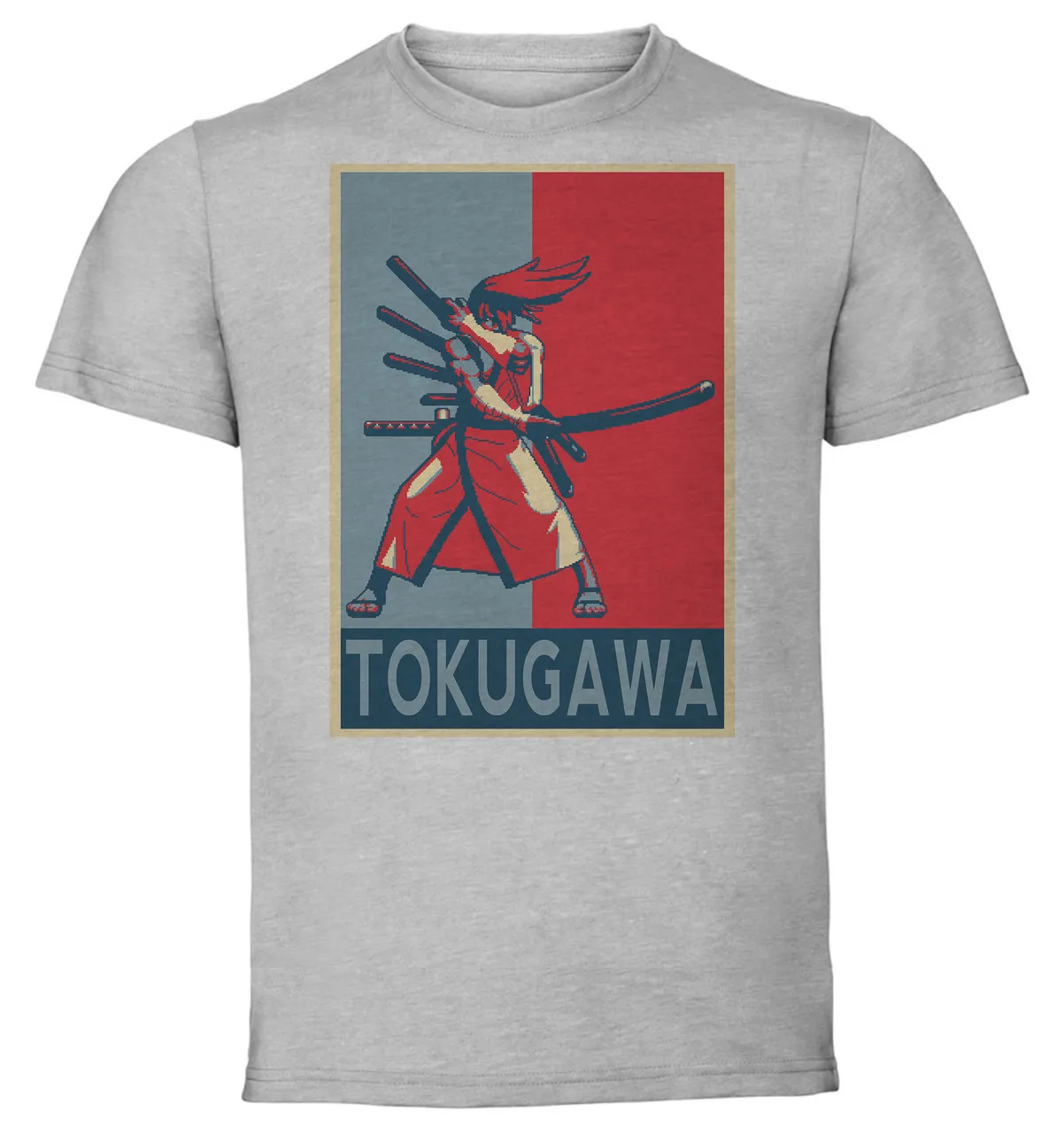 Camiseta Unisex de color gris, camisa con estampado de Pixel Art, Samurai Shodown, Tokugawa